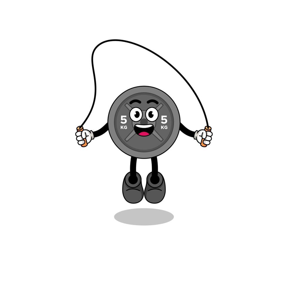 barbell plate mascot cartoon is playing skipping rope vector