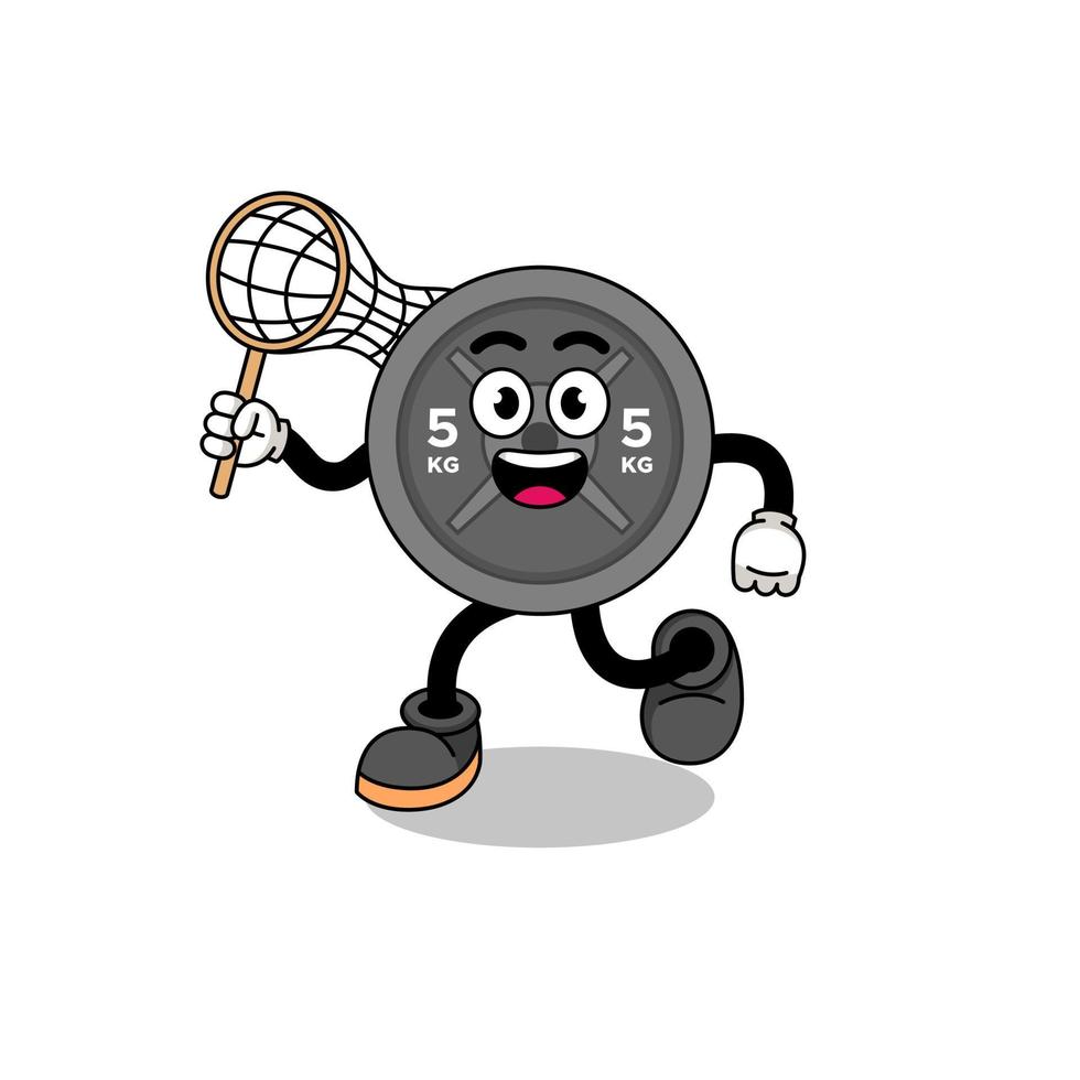 Cartoon of barbell plate catching a butterfly vector