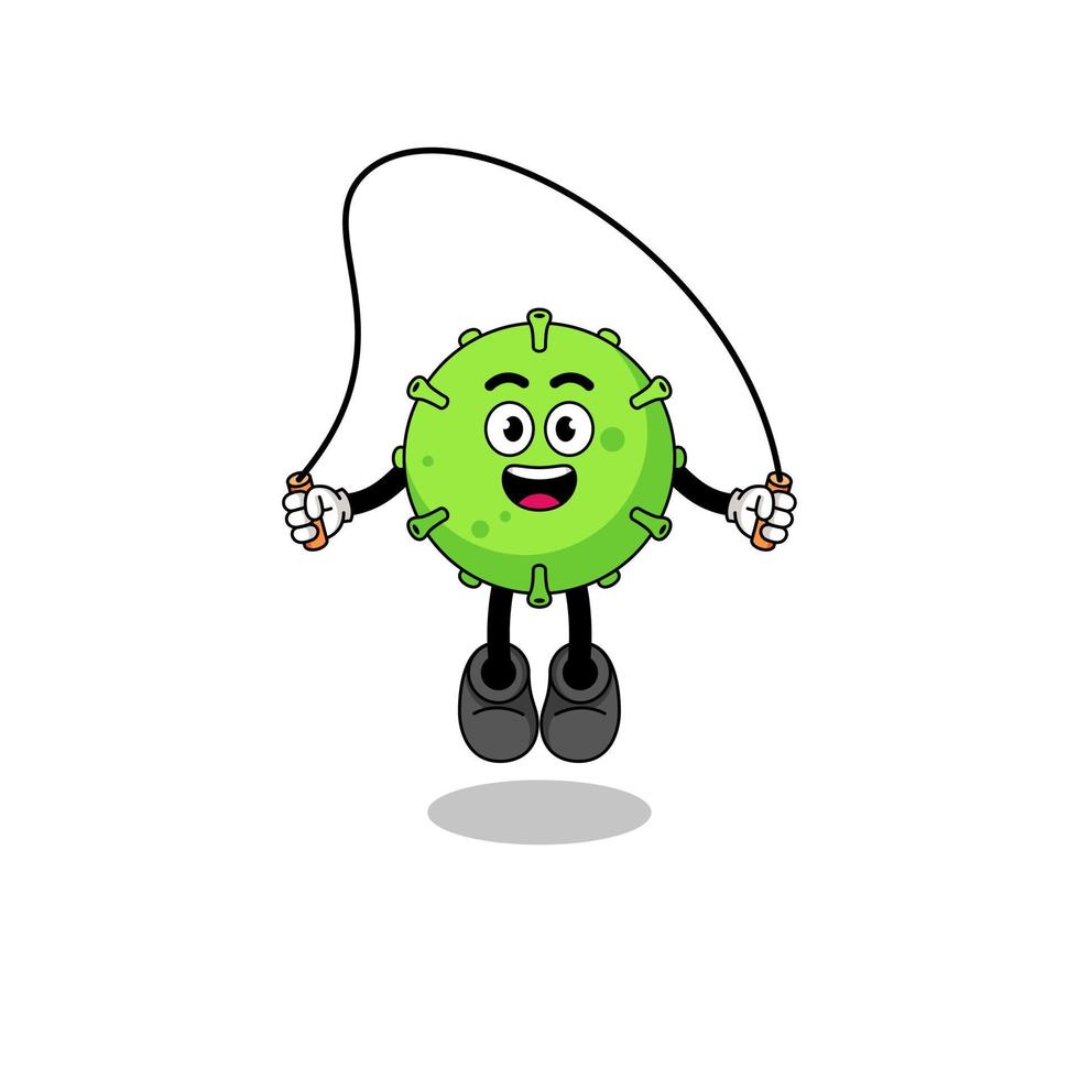 virus mascot cartoon is playing skipping rope vector