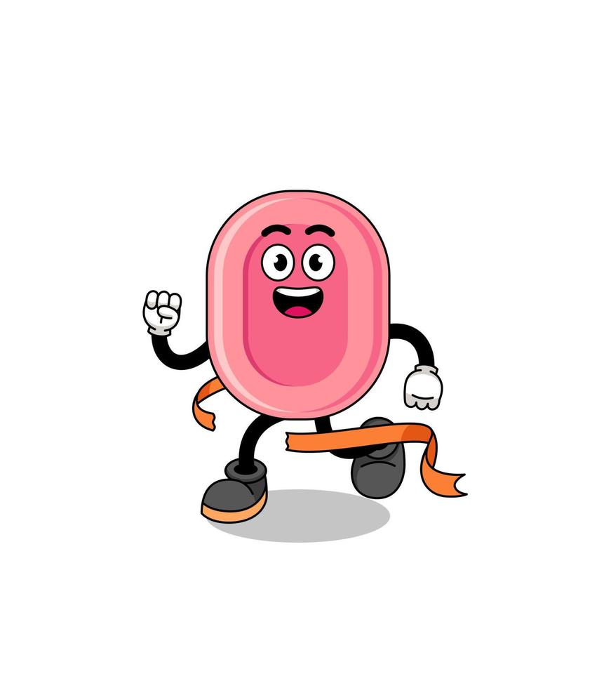 Mascot cartoon of soap running on finish line vector