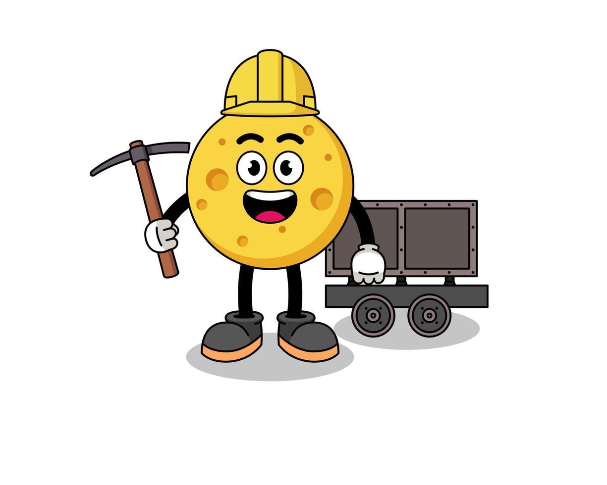 Mascot Illustration of round cheese miner vector