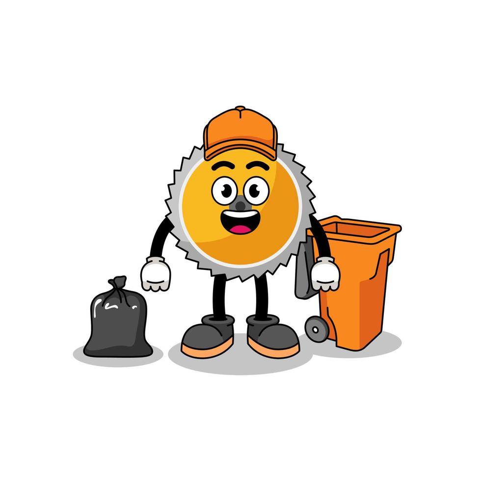 Illustration of saw blade cartoon as a garbage collector vector