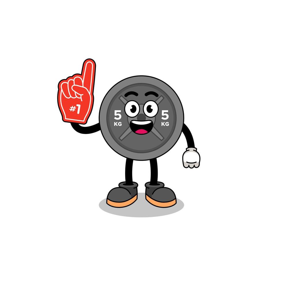 Cartoon mascot of barbell plate number 1 fans vector