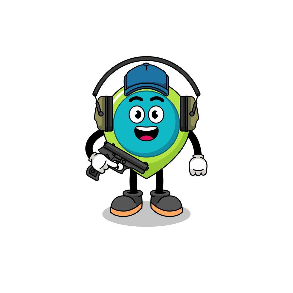 Character mascot of location symbol doing shooting range vector