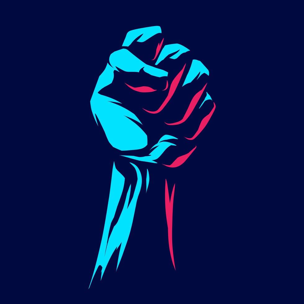 Fist neon line art potrait logo colorful design with dark background. Abstract vector illustration. Isolated black background for t-shirt, poster, clothing, merch, apparel, badge design