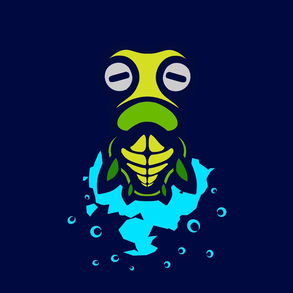 Turtle art logo. Colorful tortoise design with dark background. Vector graphic illustration for t-shirt, poster, clothing, merch, apparel. Isolated with navy background.