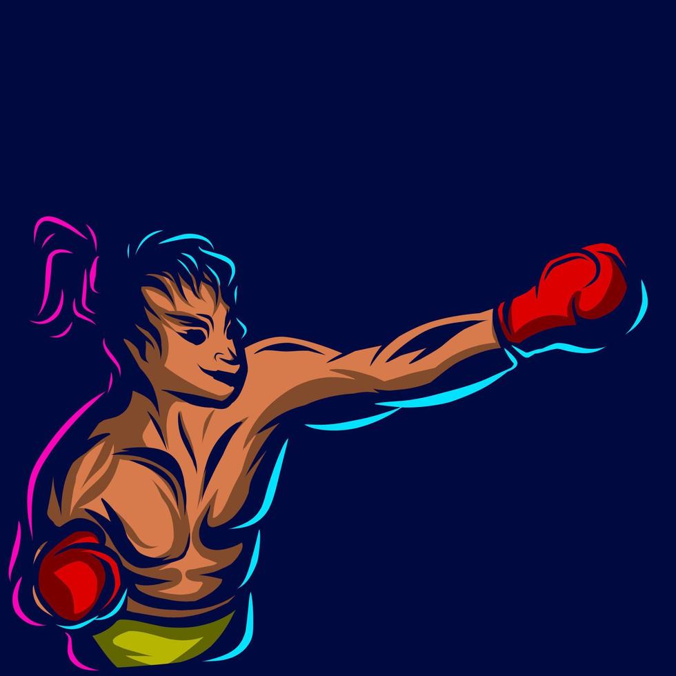 boxing man fighter line pop art potrait logo diseño colorido con fondo oscuro. ilustración vectorial abstracta. fondo negro aislado para camisetas, afiches, prendas de vestir, merchandising, prendas de vestir, vector