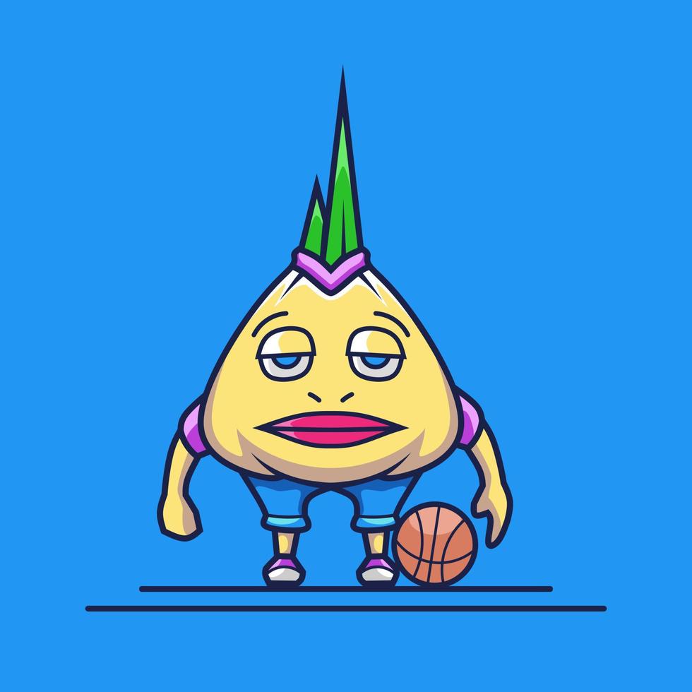 Cute garlic and basketball cartoon character logo. Abstract vector illustration.