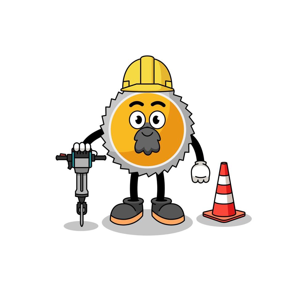 Character cartoon of saw blade working on road construction vector