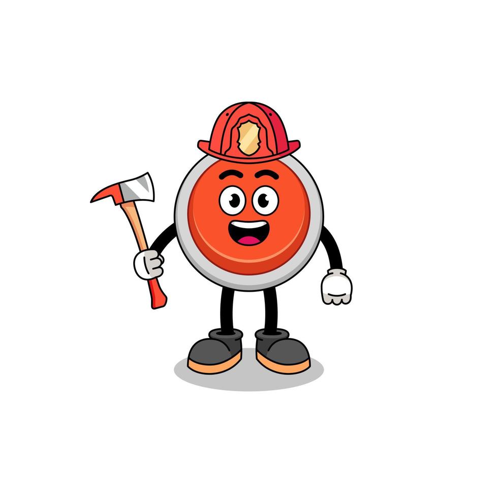 Cartoon mascot of emergency button firefighter vector