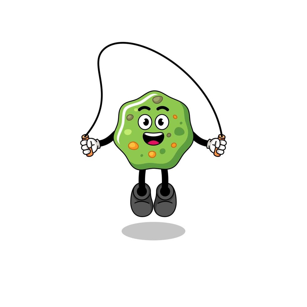 puke mascot cartoon is playing skipping rope vector