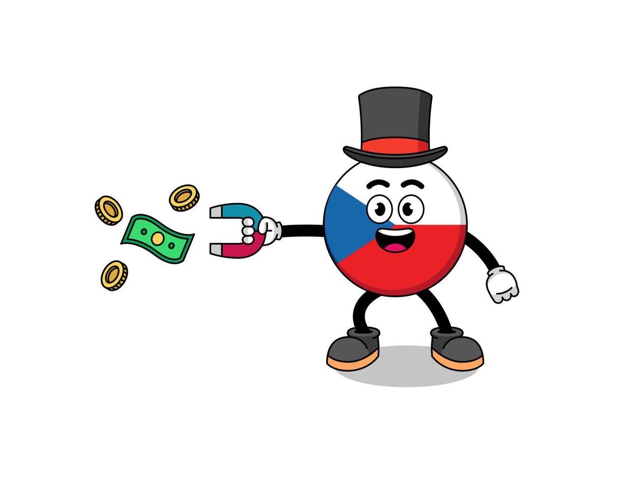 ilustración de personaje de la república checa atrapando dinero con un imán vector
