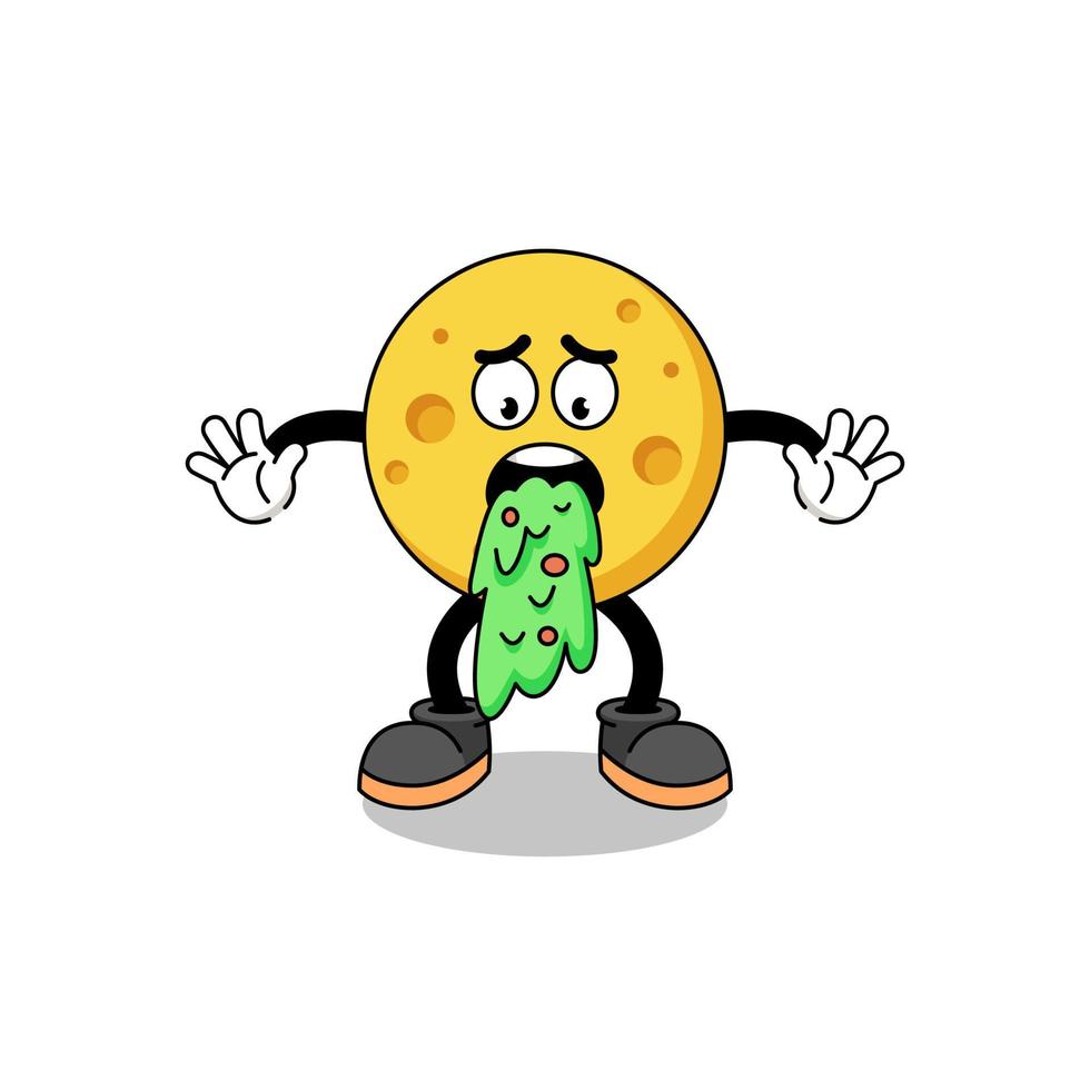 round cheese mascot cartoon vomiting vector