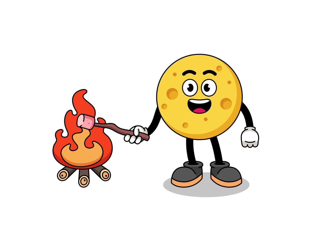 Illustration of round cheese burning a marshmallow vector