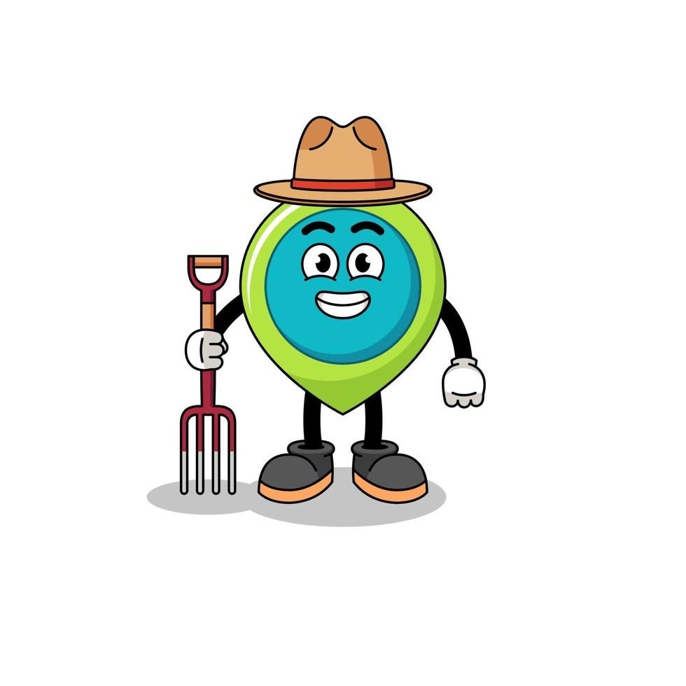 Cartoon mascot of location symbol farmer vector