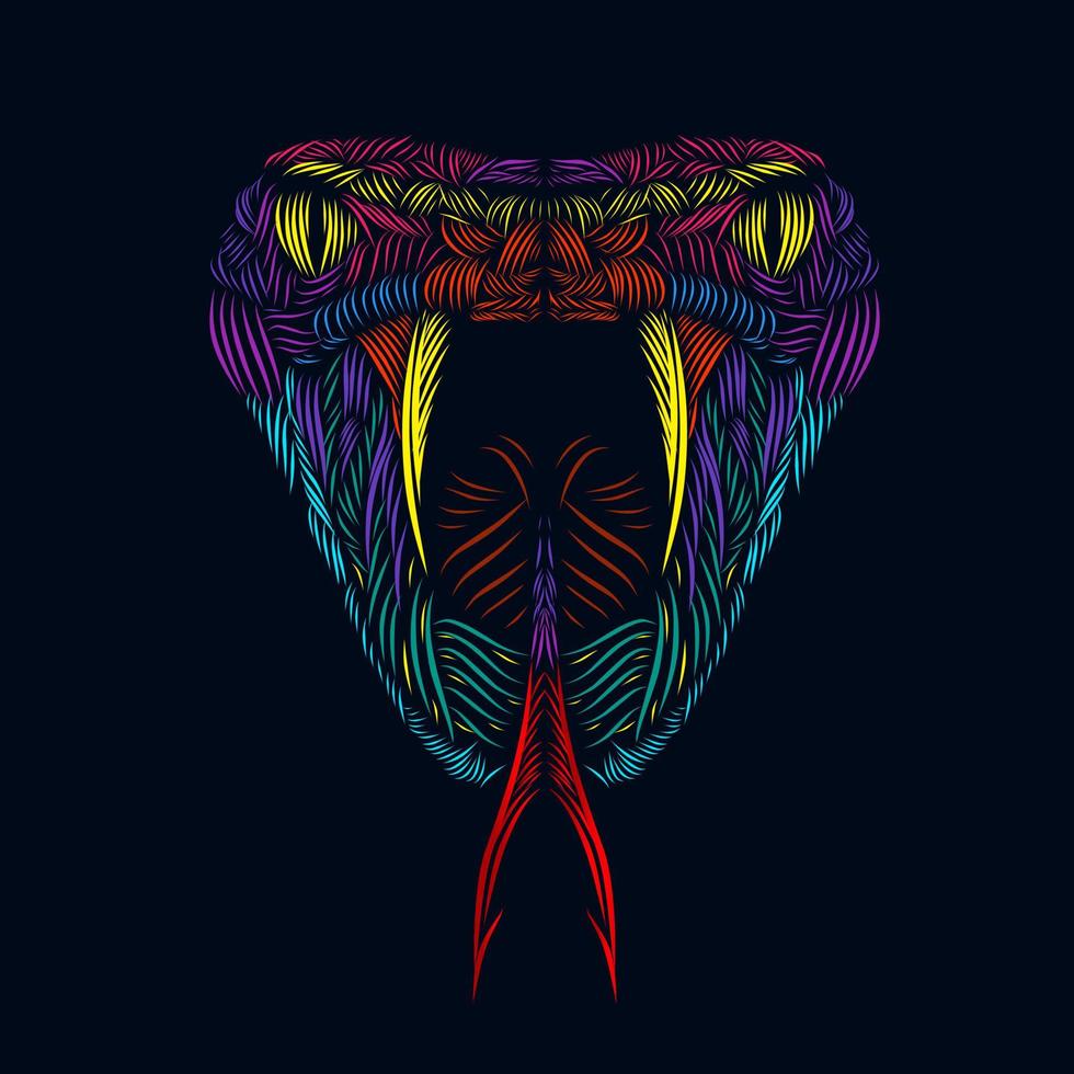 cobra viper cabeza de serpiente línea pop art potrait colorido diseño de logotipo con fondo oscuro vector