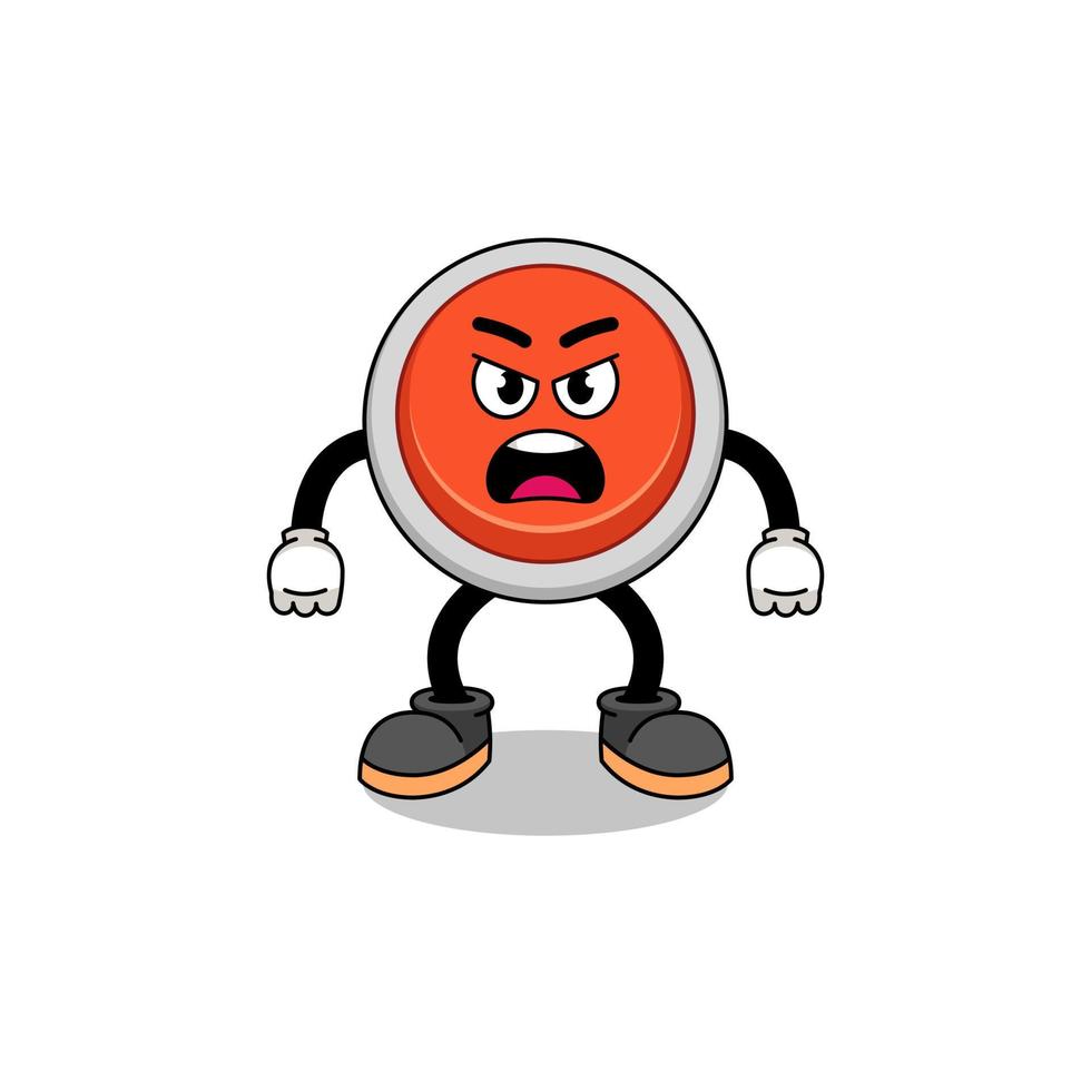 emergency button cartoon illustration with angry expression vector