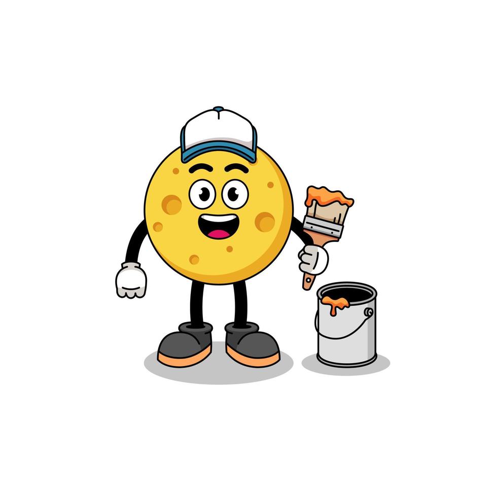 Character mascot of round cheese as a painter vector