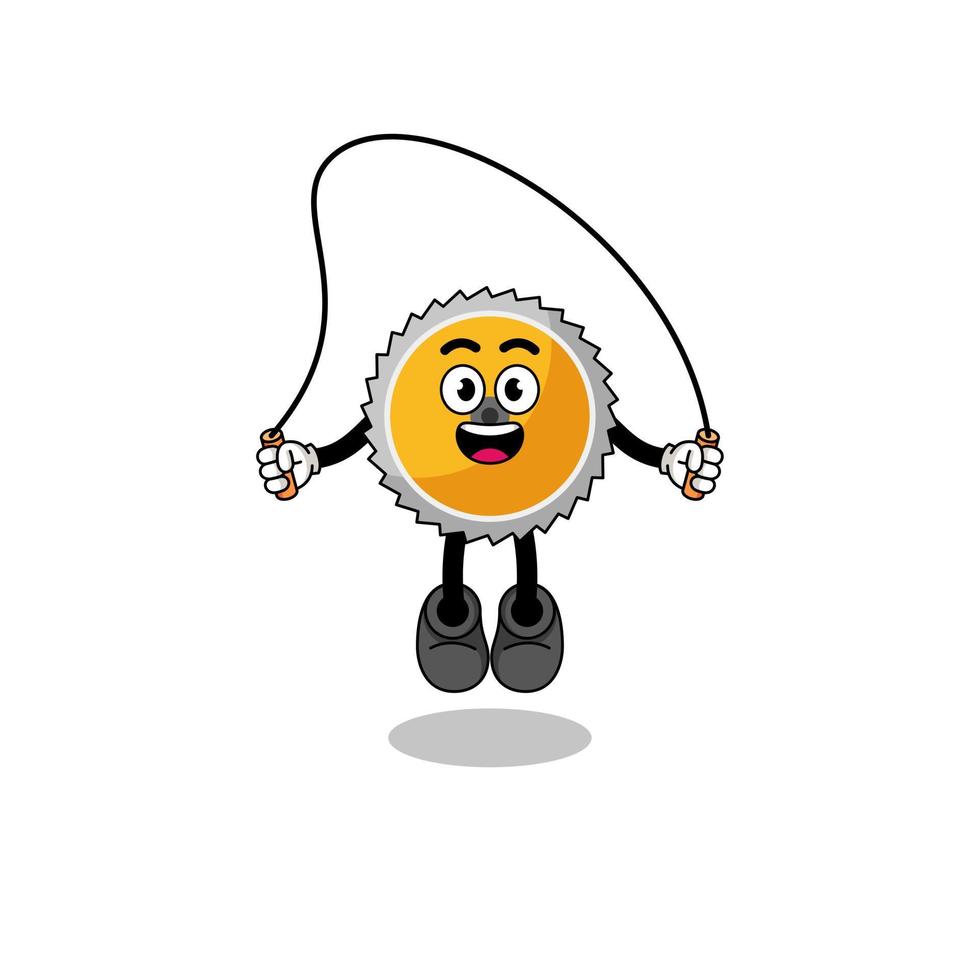 saw blade mascot cartoon is playing skipping rope vector