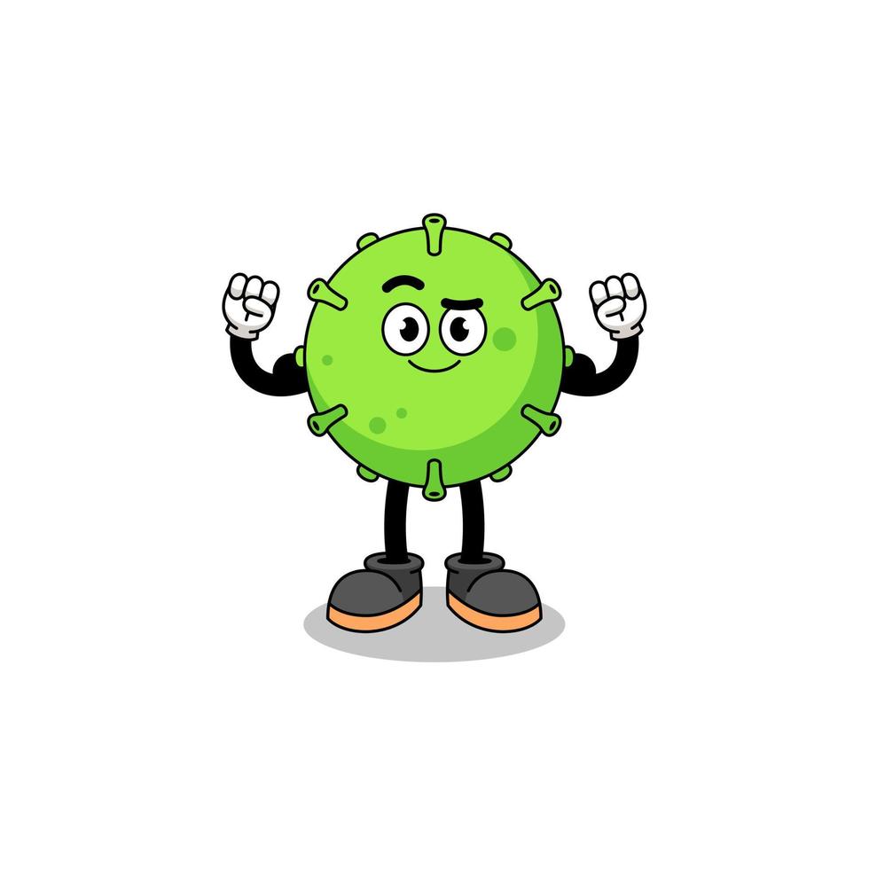 Mascot cartoon of virus posing with muscle vector