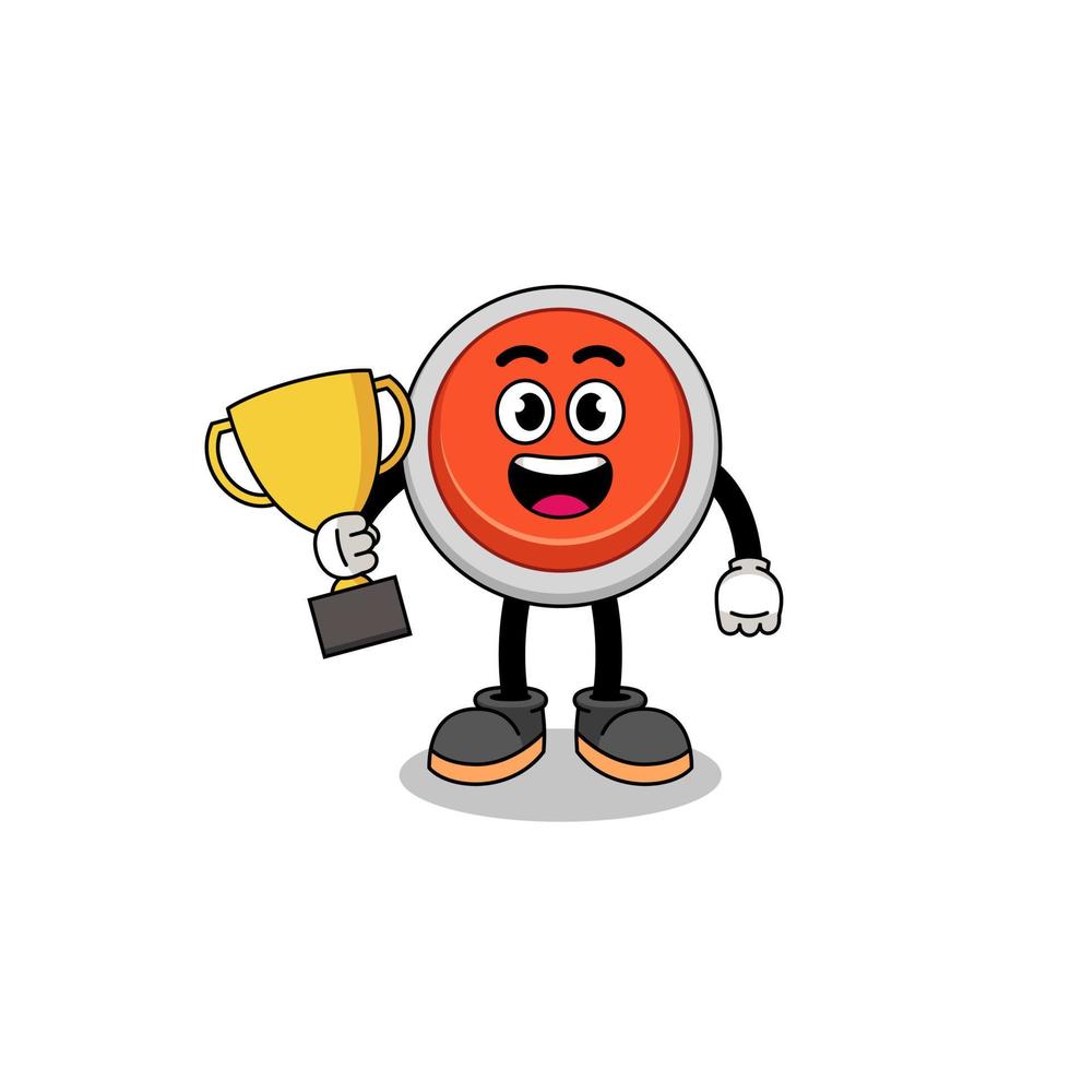 Cartoon mascot of emergency button holding a trophy vector