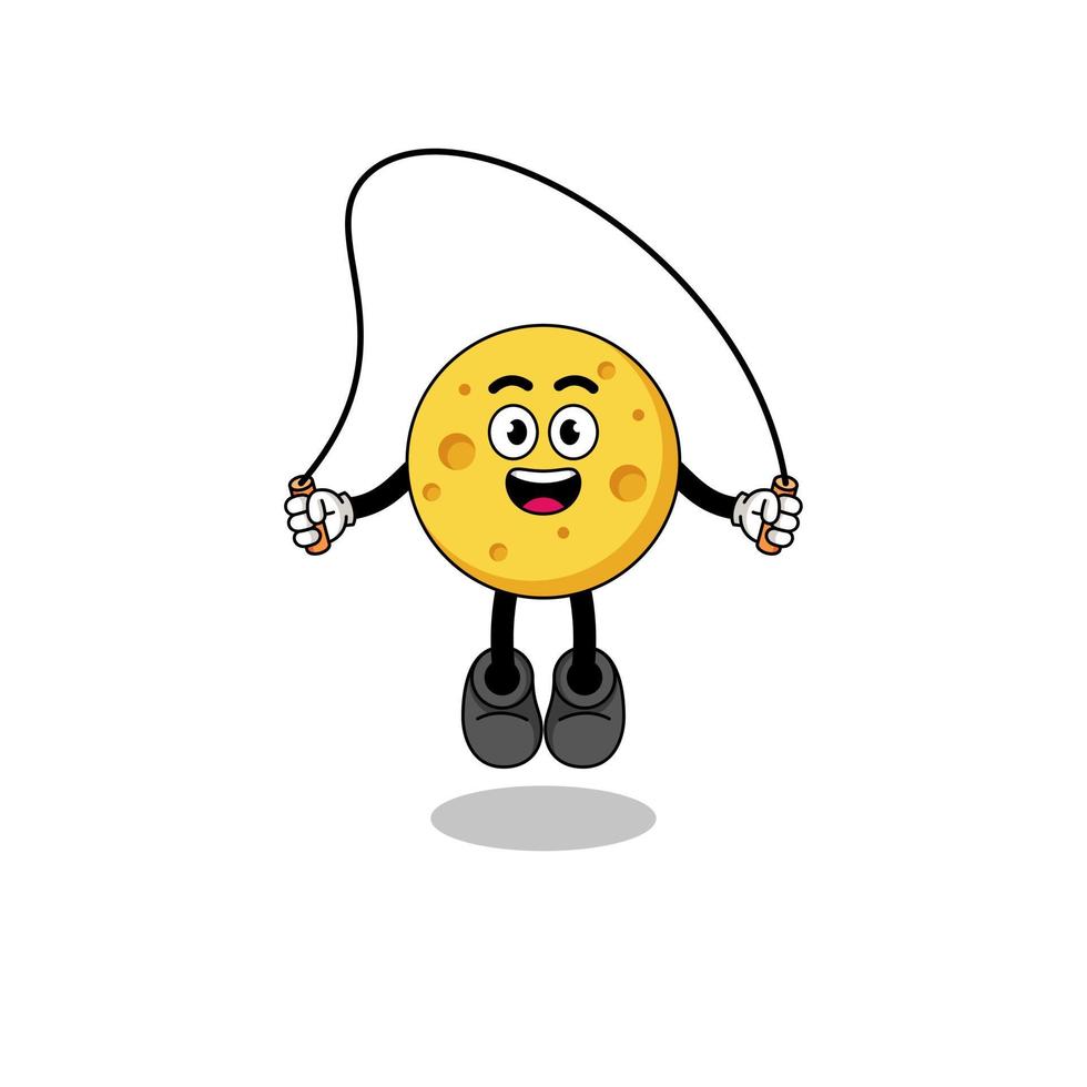 round cheese mascot cartoon is playing skipping rope vector