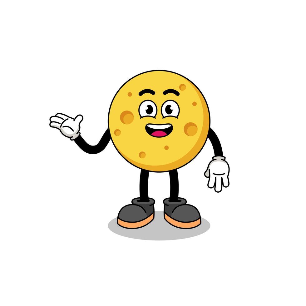 round cheese cartoon with welcome pose vector