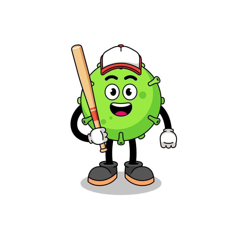 caricatura de mascota de virus como jugador de béisbol vector