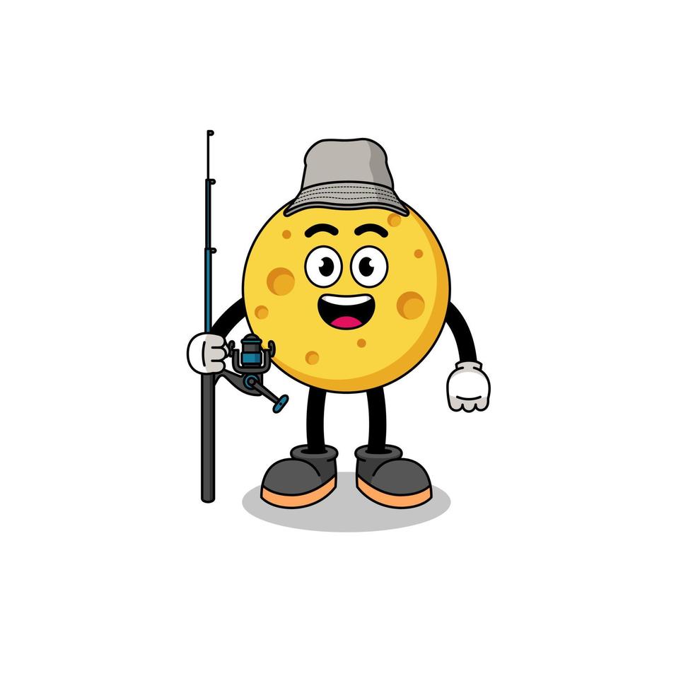 Mascot Illustration of round cheese fisherman vector