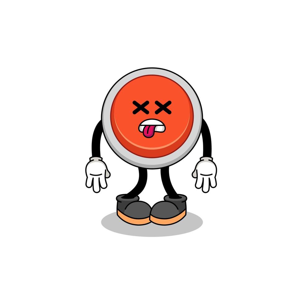 emergency button mascot illustration is dead vector