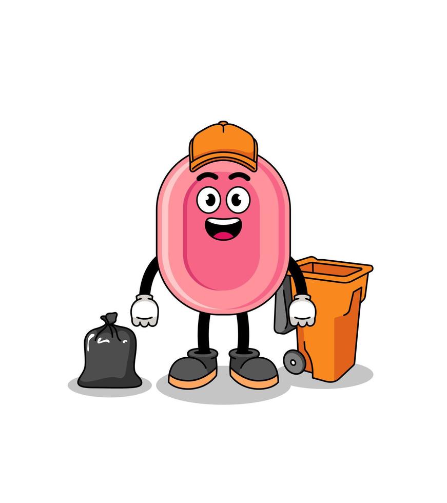 Illustration of soap cartoon as a garbage collector vector