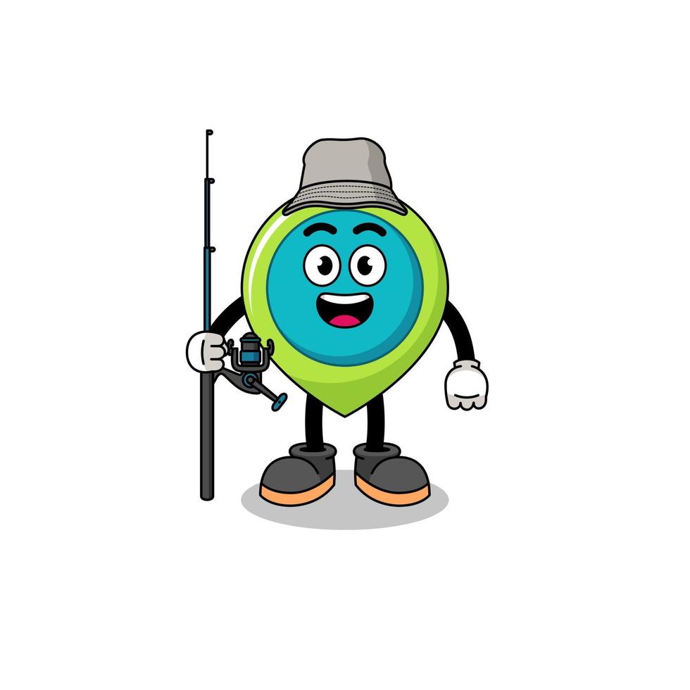 ilustración de mascota del pescador de símbolo de ubicación vector