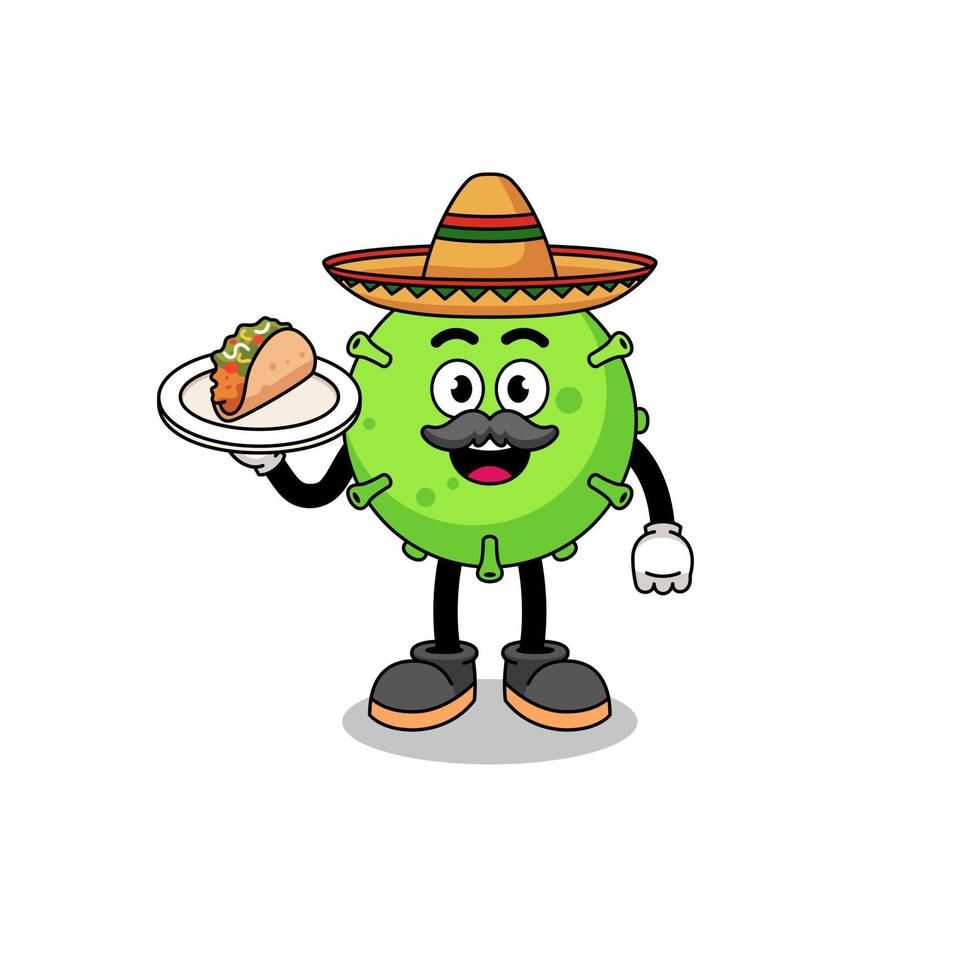 caricatura de personaje de virus como chef mexicano vector