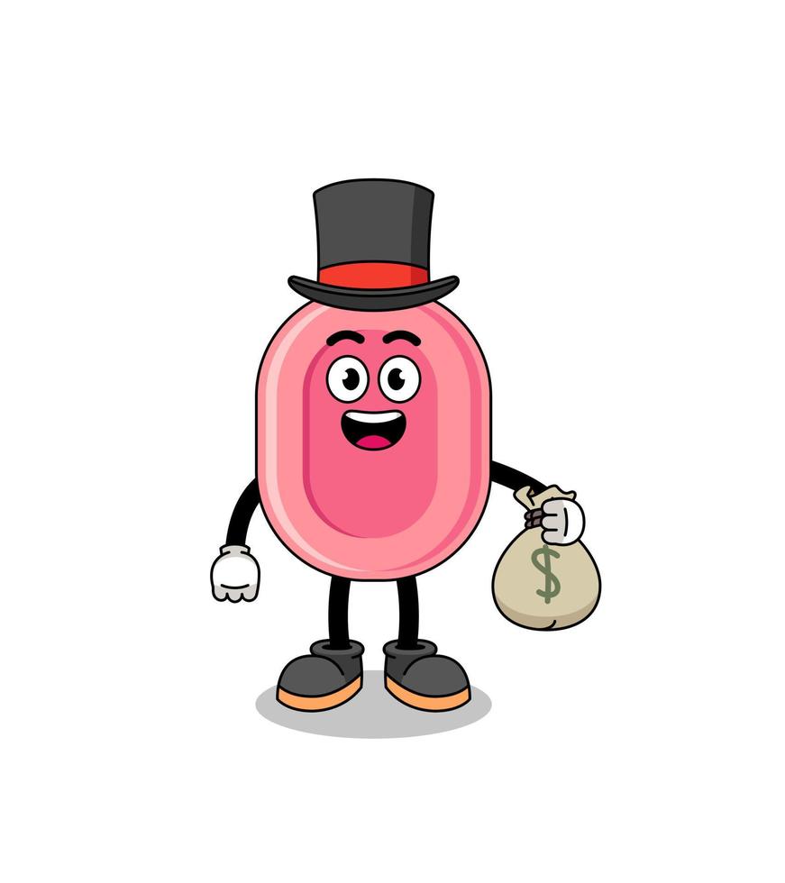 soap mascot illustration rich man holding a money sack vector