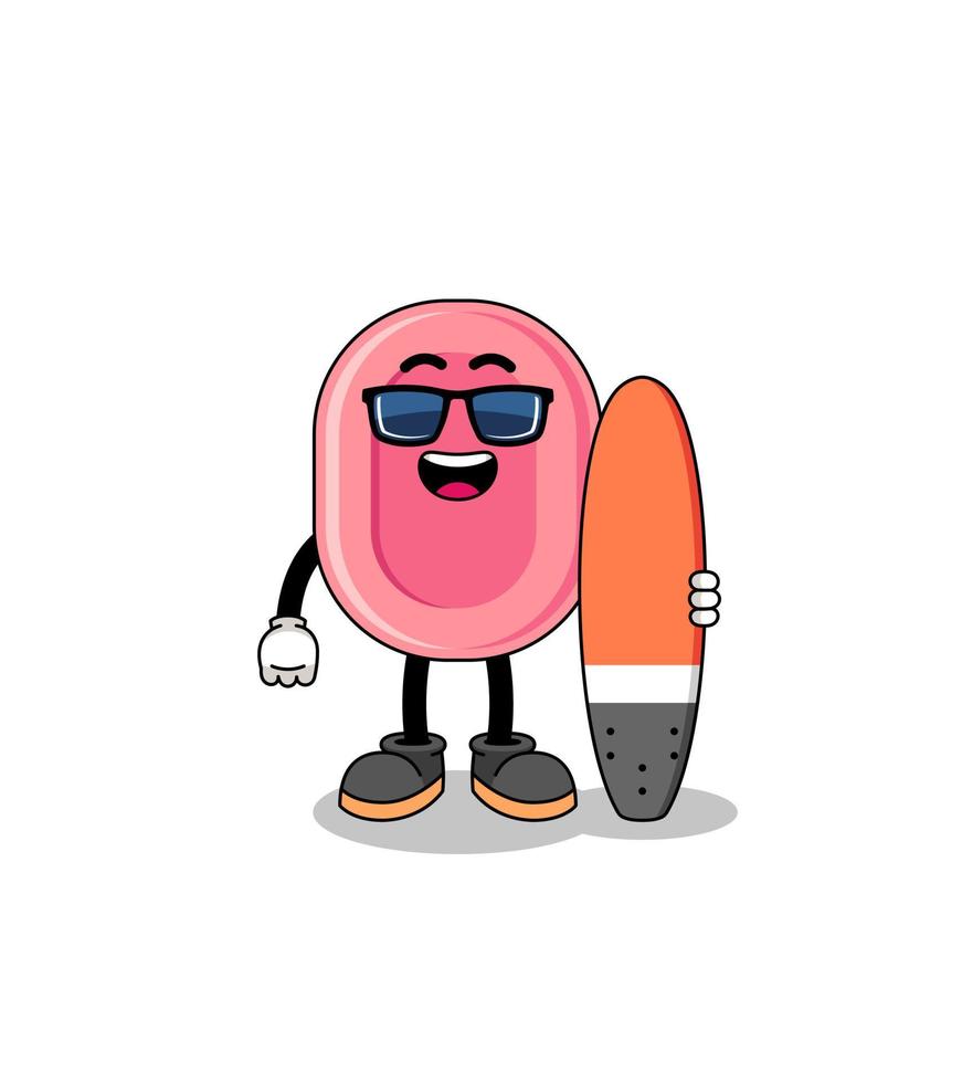 Mascot cartoon of soap as a surfer vector