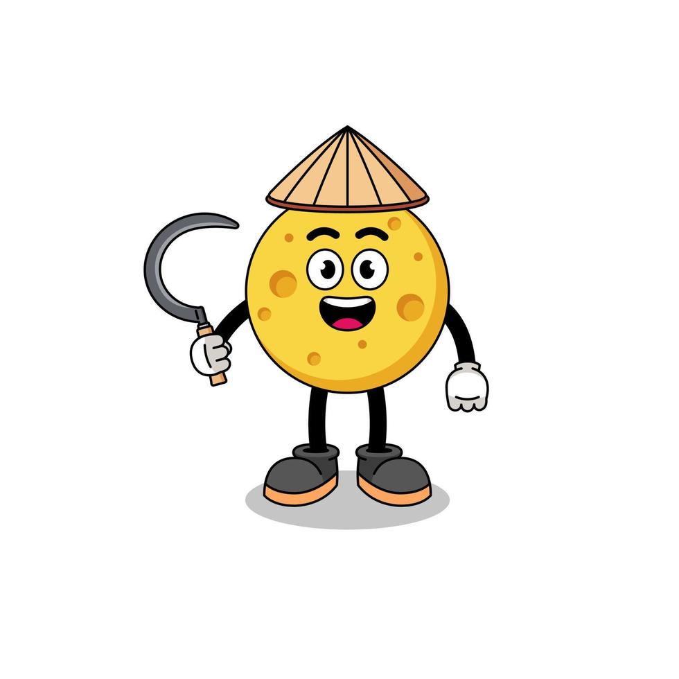 Illustration of round cheese as an asian farmer vector