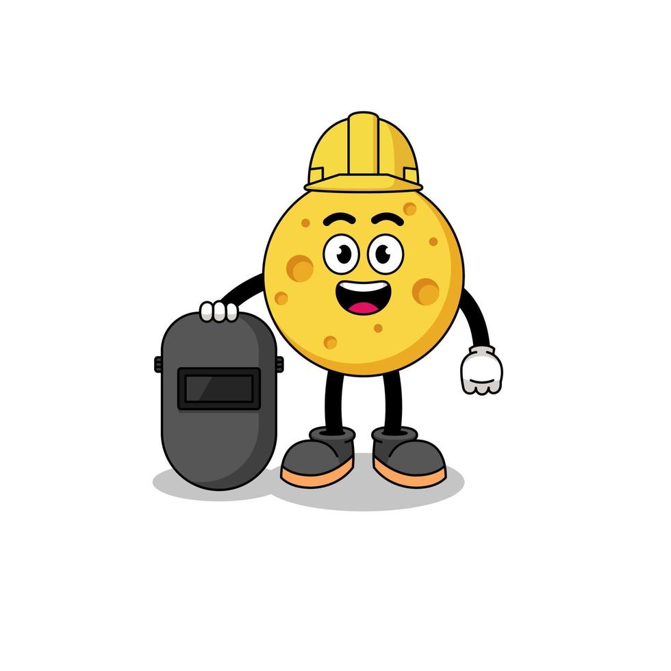 Mascot of round cheese as a welder vector