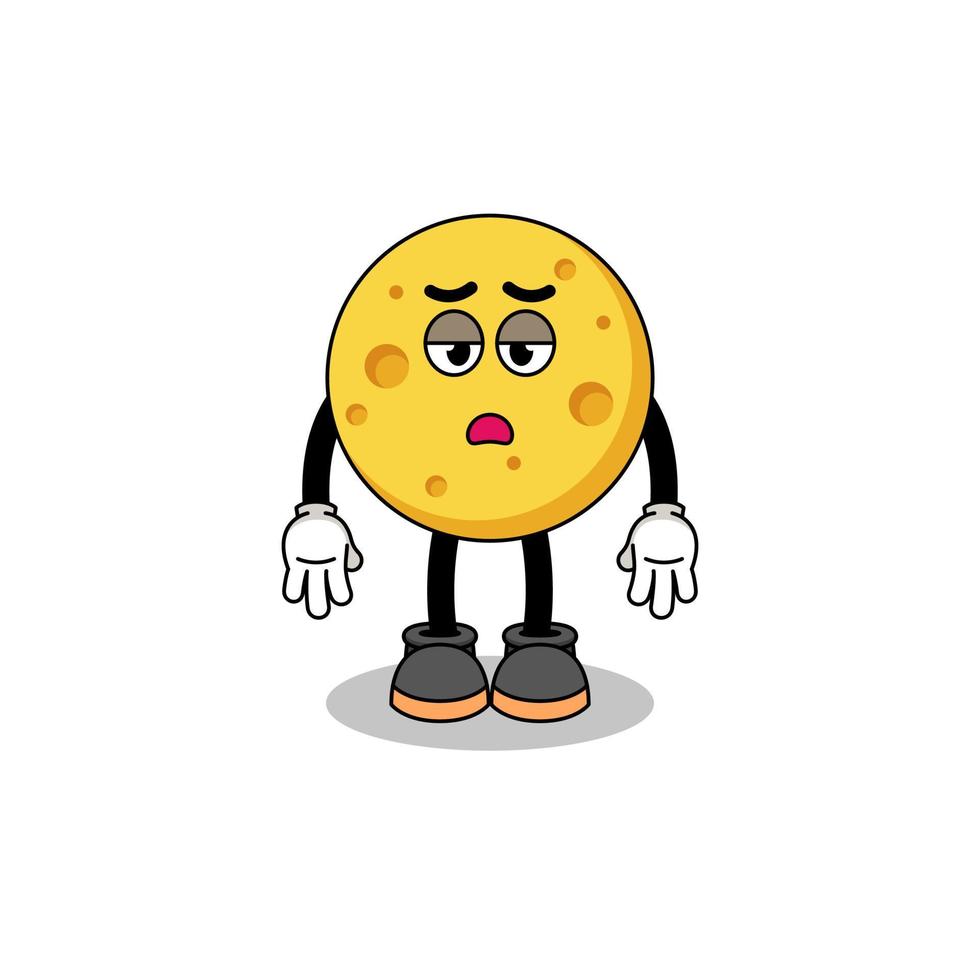 round cheese cartoon with fatigue gesture vector