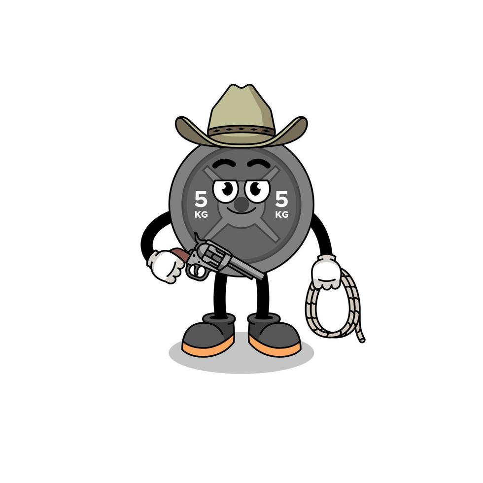 Character mascot of barbell plate as a cowboy vector