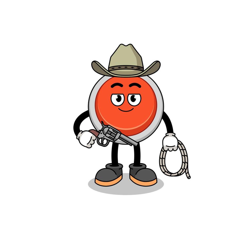 Character mascot of emergency button as a cowboy vector
