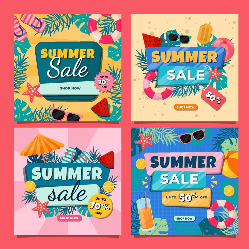 colección de coloridos banners de rebajas de verano para redes sociales vector