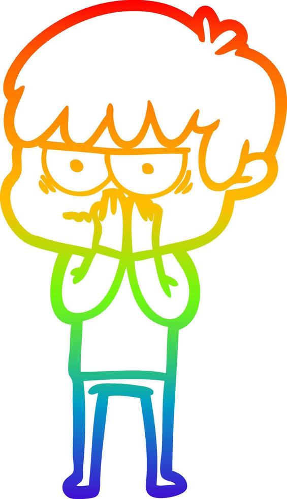 rainbow gradient line drawing annoyed cartoon boy vector
