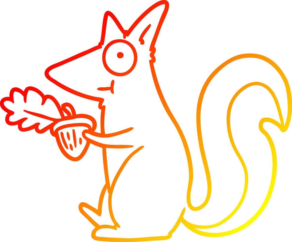 warm gradient line drawing cartoon squirrel with acorn vector