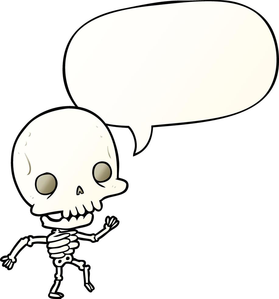 cute cartoon dancing skeleton and speech bubble in smooth gradient style vector
