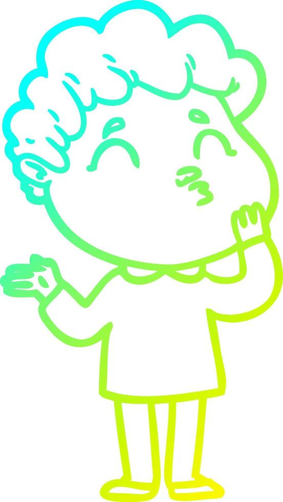 cold gradient line drawing cartoon man pouting vector