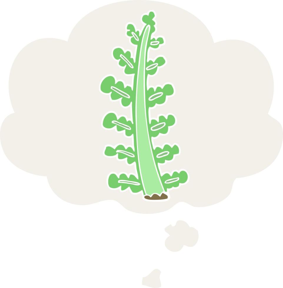 cartoon plant and thought bubble in retro style vector