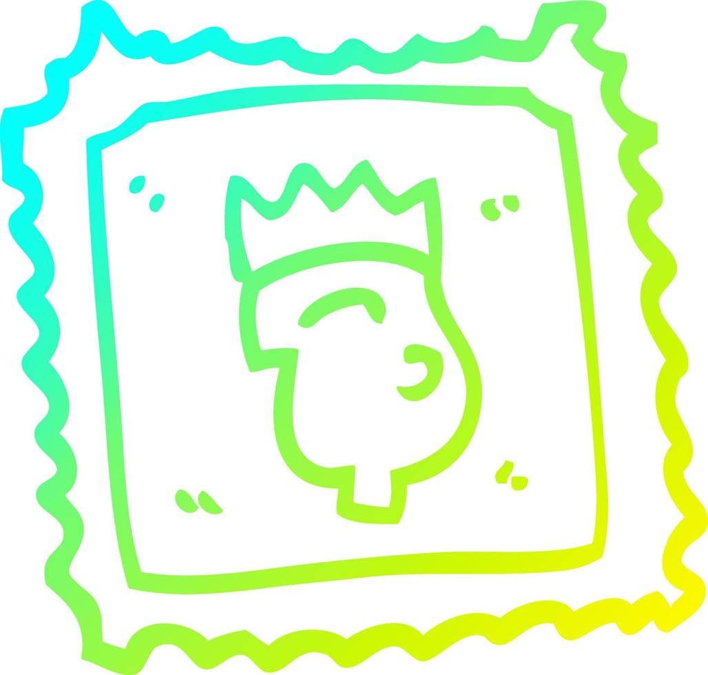 cold gradient line drawing cartoon stamp with royal face vector