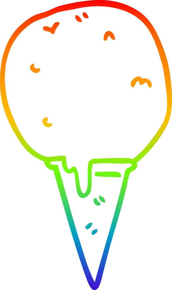 rainbow gradient line drawing cartoon ice cream cone vector