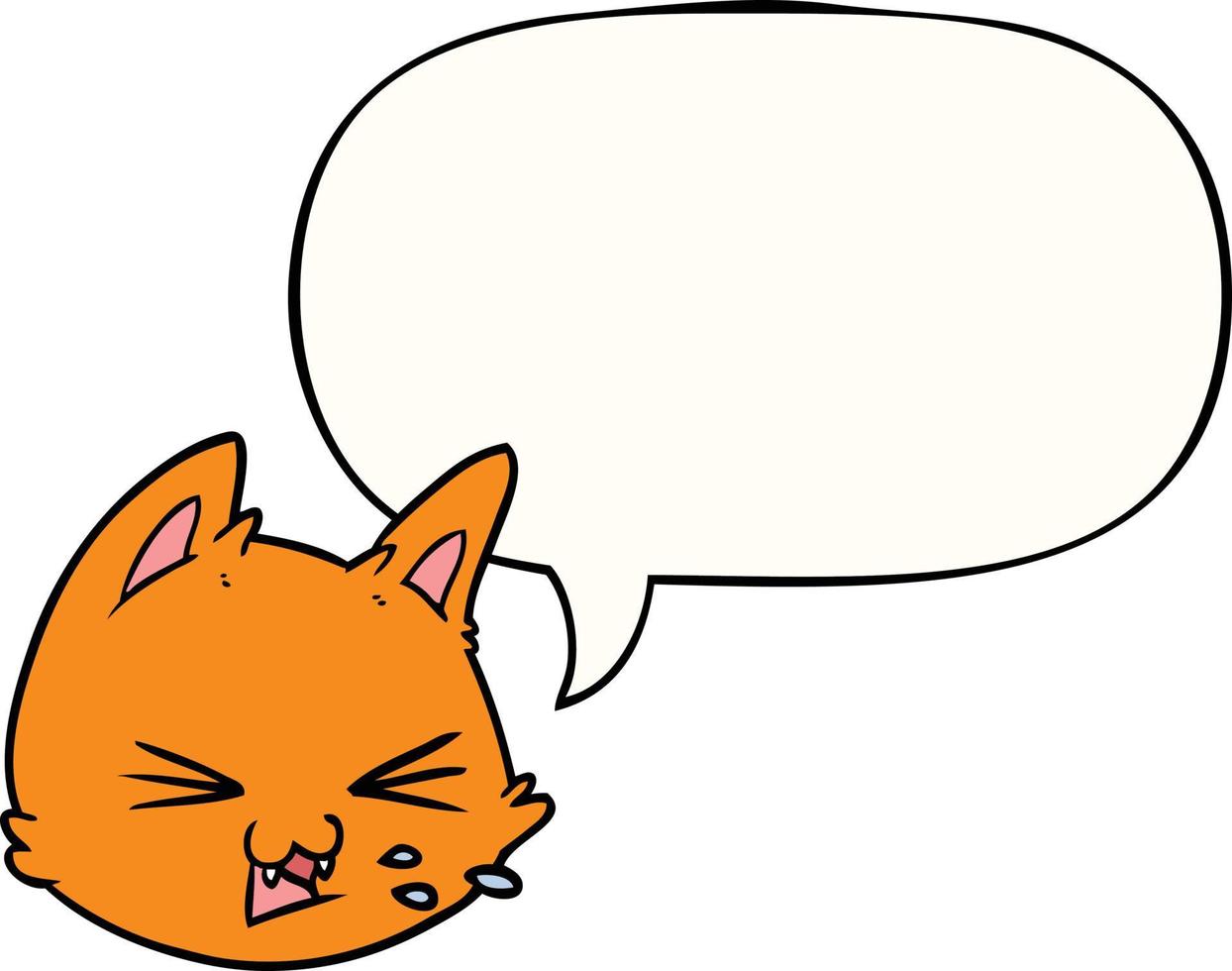 spitting cartoon cat face and speech bubble vector