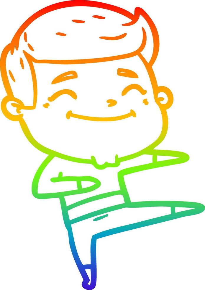 dibujo de línea de gradiente de arco iris hombre de dibujos animados feliz bailando vector